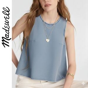 XS Madewell 100% Cotton Women's Light Blue Denim Sleeveless Top w/ Raw Edge Hem